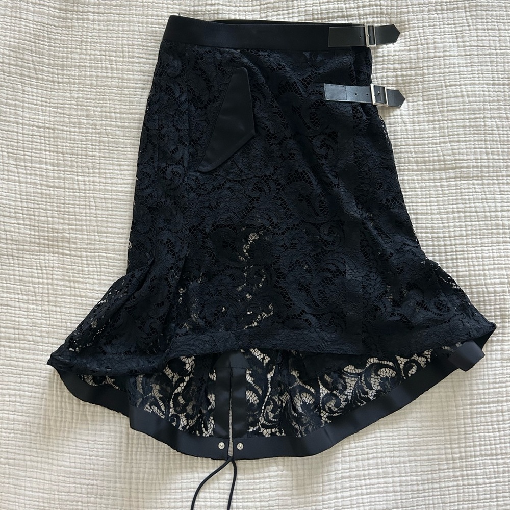 Sacai twill and leather skirt